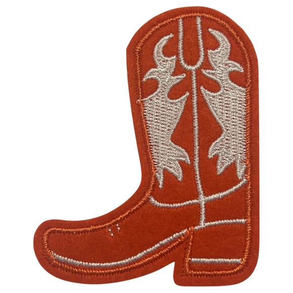 Cowboy Boot in Orange and White Iron On Patch - Picture 2 of 2